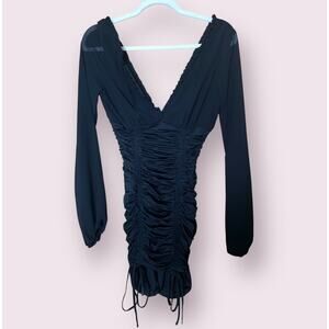 Tiger Mist Ruched Black Long Sleeve Dress